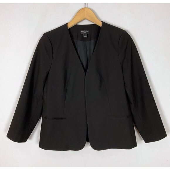 Ann Taylor Open Front Blazer Jacket Black Size 4 Petite Career Professional Wome - Picture 1 of 3